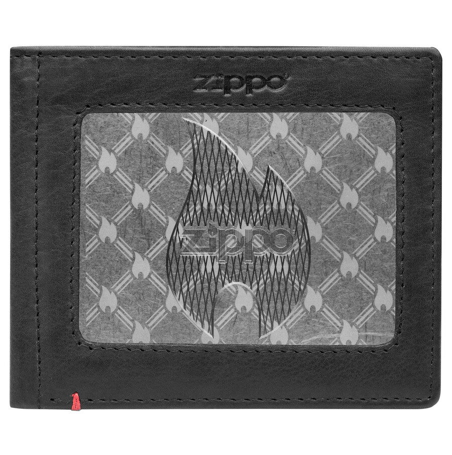 ブラックレザーウォレット - zippoフレイムメタルプレートデザイン