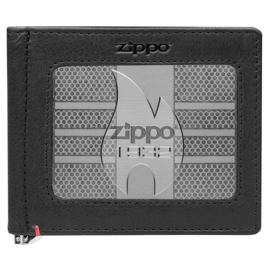 ブラックレザーウォレット - zippo 1932 メタルプレートデザイン