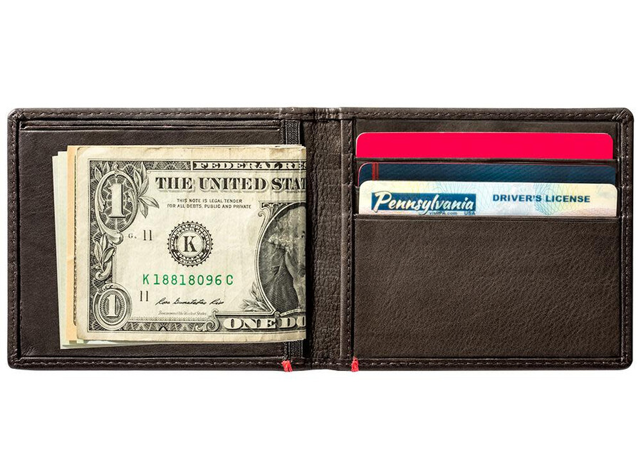 モカレザーウォレット - スカルメタルプレートデザイン