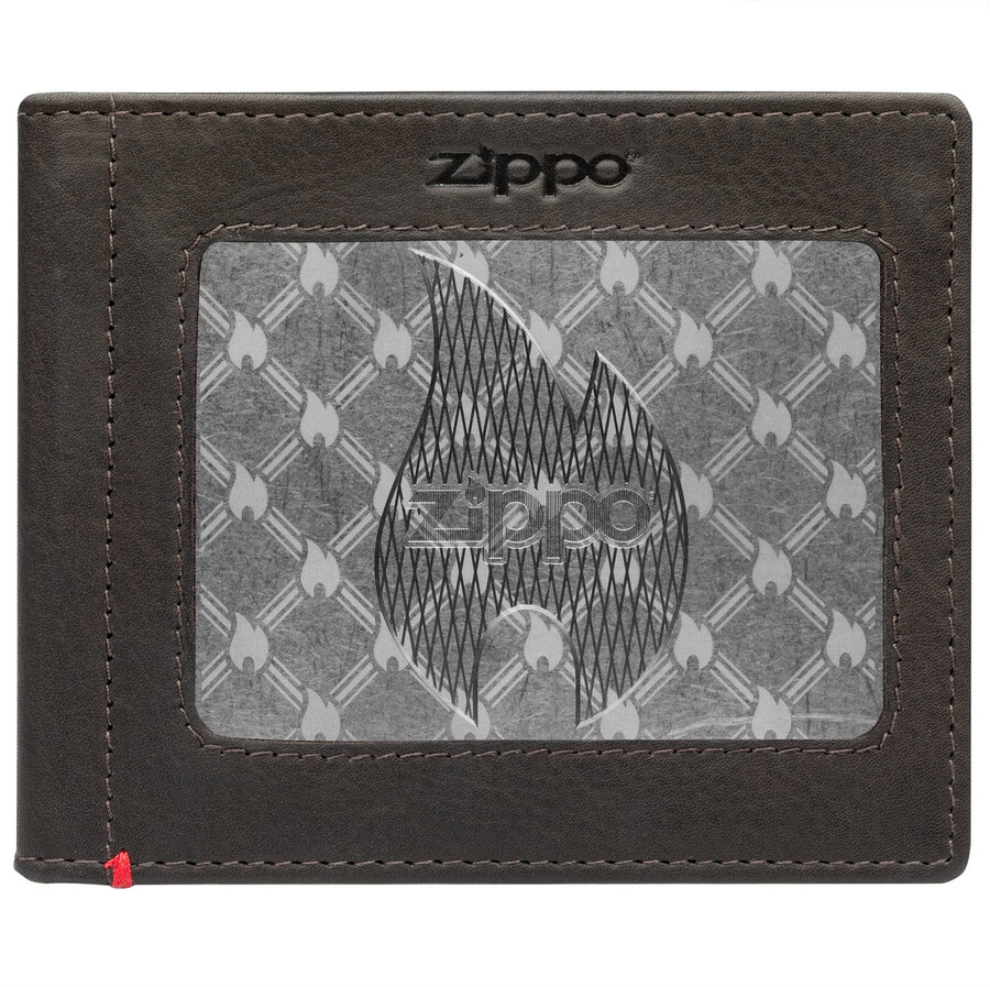 モカレザーウォレット - zippoフレイムメタルプレートデザイン